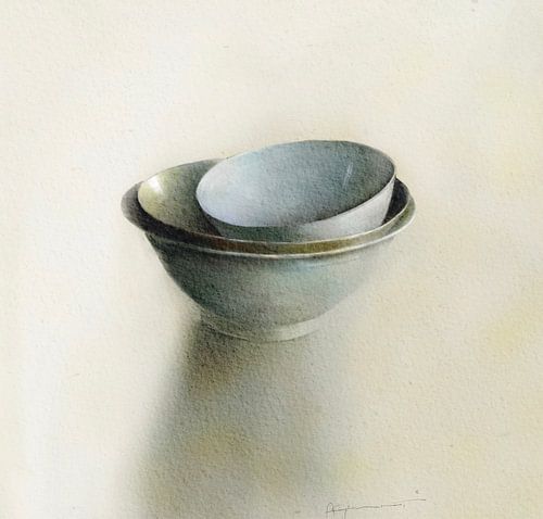 Stilleven met schaaltjes aquarel