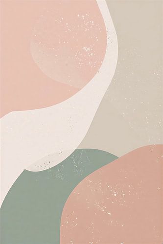 Soft Pastel Abstract Wall Art - Sage Green and Dusty Pink Minimalist Organic Shapes with Speckle Texture