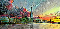 Picasso-Stil Malerei Themse und Skyline von London von Slimme Kunst.nl Miniaturansicht