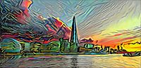 Picasso-stijl Schilderij Theems en Skyline van Londen van Slimme Kunst.nl thumbnail