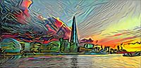 Picasso-Stil Malerei Themse und Skyline von London