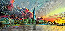 Picasso Style Painting Thames and Skyline of London by Slimme Kunst.nl