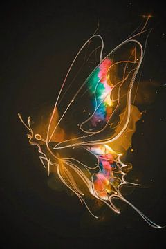 Papillon coloré sur fond abstrait sombre sur De Muurdecoratie