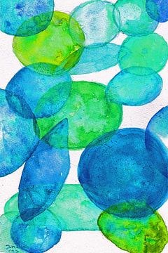 Glass stones in blue and green. Hand-painted watercolour. by Ineke de Rijk