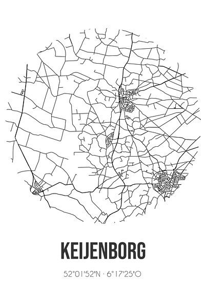 Keijenborg (Gelderland) | Map | Black and White by Prints of Place