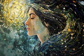 sculpture woman in van Gogh colours