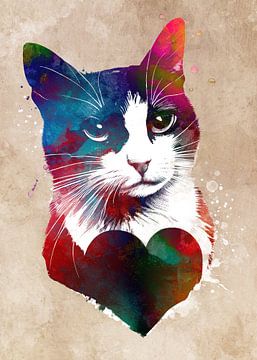 Katzenliebe Grafik #Katze von JBJart Justyna Jaszke