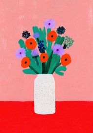 Bouquet de fleurs multicolores dans un vase blanc sur Niklas Maximilian
