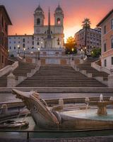 Empty Spanish Steps during sunrise in Rome - Italy
