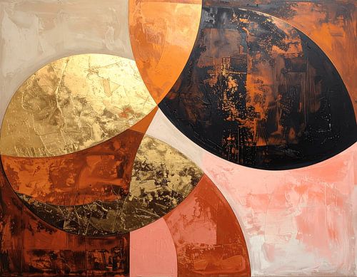 Serie van vier - cirkel vorm in warme kleuren rood bruin goud roze en gebroken wit 2 van 4