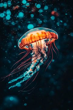 Gloeiende kwallen in het licht van de oceaan van Poster Art Shop