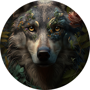 Portret van een wolf in de jungle van Digitale Schilderijen