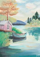 Boathouse acrylic painting