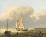 Vue de la côte avec tjalk, Ludolf Bakhuysen par Des maîtres magistraux Aperçu