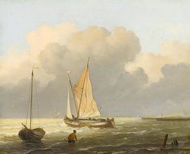 Kustgezicht met tjalk, Ludolf Bakhuysen