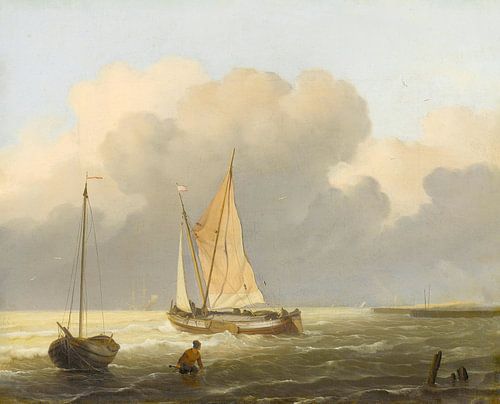 Kustgezicht met tjalk, Ludolf Bakhuysen