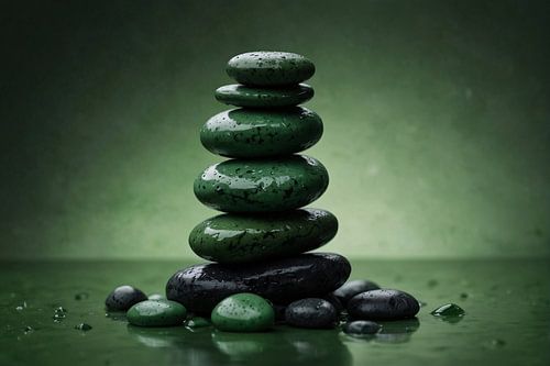 Green stones stacked on top of each other