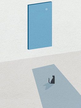 Minimal art van kat achter raam