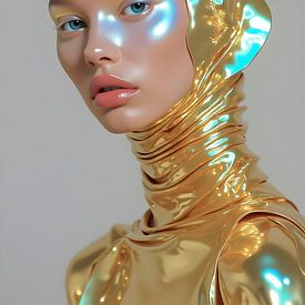 Golden fantasy muse - futuristic portrait of a woman by FRESH Fine Art