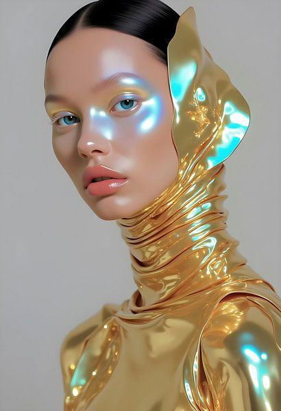 Golden fantasy muse - futuristic portrait of a woman by FRESH Fine Art