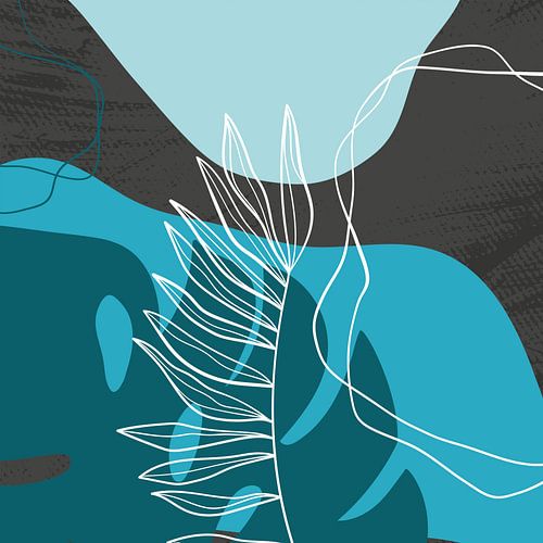 Feuilles, formes et lignes stylistiques : bleu, gris et essence