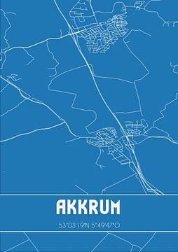 Blauwdruk | Landkaart | Akkrum (Fryslan) van MijnStadsPoster