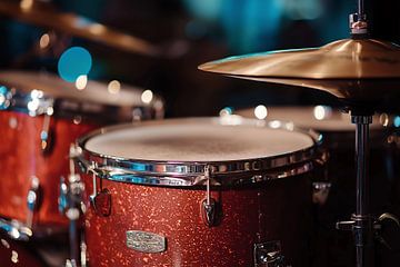Sfeervolle achtergrond van muziekinstrument, Drums jazz van Ariadna de Raadt-Goldberg