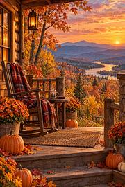 Veranda im Herbst – Kürbisse und Talblick von Albert Klee