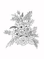 Zwart witte lijntekening van bloemenboeket