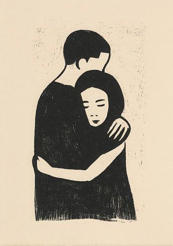 Omarmen Zwart-wit houtsnede