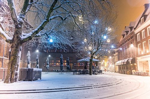 Vue de soirée d'hiver neigeux à Zwolle dans la nuit