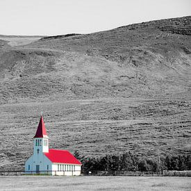 église en bois rouge et blanc, Islande sur Jan Fritz