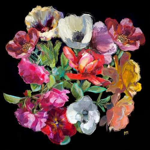 Modern bloemen schilderij met klassieke elegantie. van Hella Maas