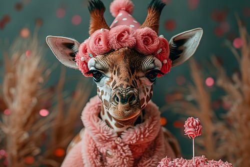 Drôle de girafe anniversaire dans le style disco des années 60