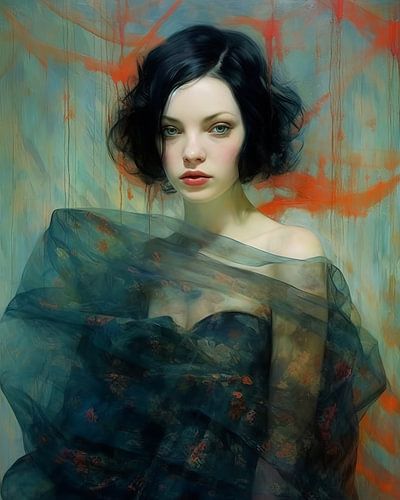 Modern portret in oranje en blauw