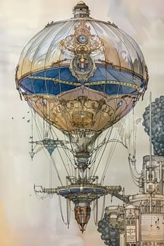 Tekening, Luchtballon -5 van Peter Pen Tekeningen