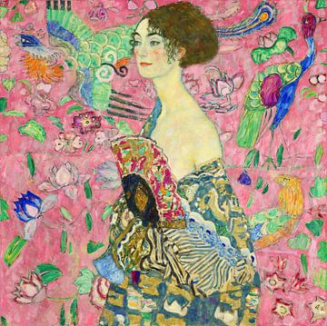 Dame met een waaier, Gustav Klimt (roze, digitaal aangepast)