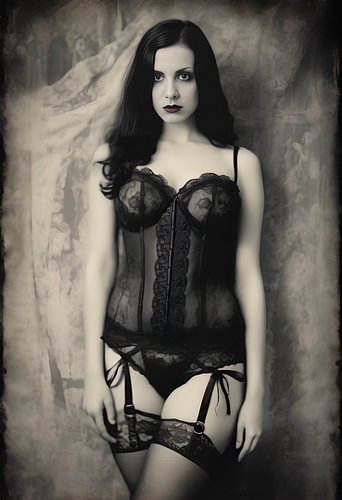 Vintage erotic Woman in dark gothic lingerie