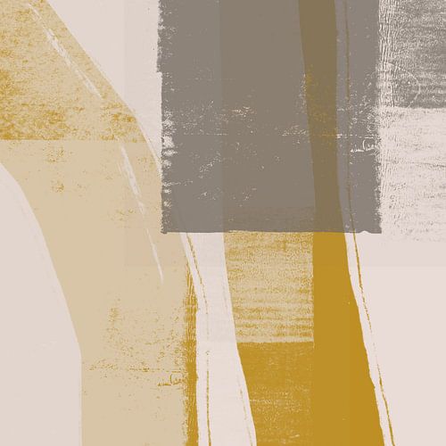 Abstract schilderij in oker, wit en grijs I