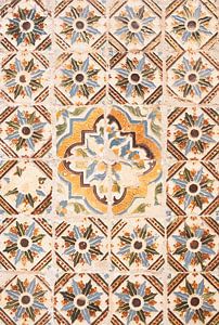 Alte Azulejos oder Fliesen in Sintra, Portugal Kunstdruck - braunes Retro-Muster, Straßen- und Reisefotografie