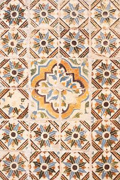 Alte Azulejos oder Fliesen in Sintra, Portugal Kunstdruck - braunes Retro-Muster, Straßen- und Reisefotografie