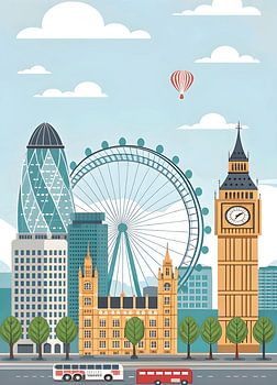 Londoner Skyline: Ikonische Wahrzeichen im Cartoon-Stil