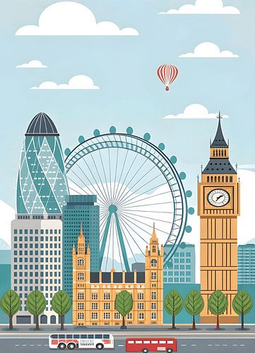 Skyline van Londen: Iconische monumenten in cartoonstijl