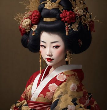 Geisha in Red and Gold. van Brian Morgan