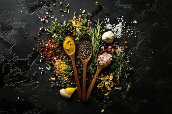 Kruiden en specerijen op lepel