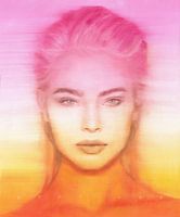 bunt Porträt starke Frau kraftvoll rosa orange gelb Mode Schönheit Modell