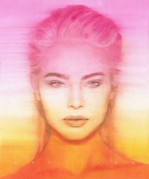 kleurrijk portret sterk vrouw krachtig roze oranje geel fashion beauty model van Art by Hercules
