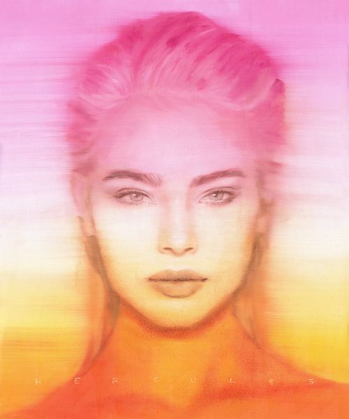 colourful portrait strong woman powerful pink orange yellow fashion beauty model by Art by Hercules