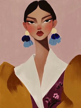 The blue earrings, modern portrait by Carla Van Iersel