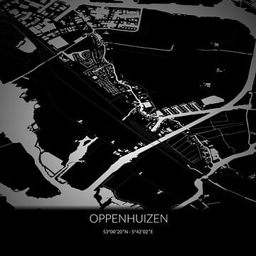 Zwart-witte landkaart van Oppenhuizen, Fryslan. van Rezona